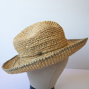 Scala Women's Crochet Raffia Crushable Packable Natural One Size Hat